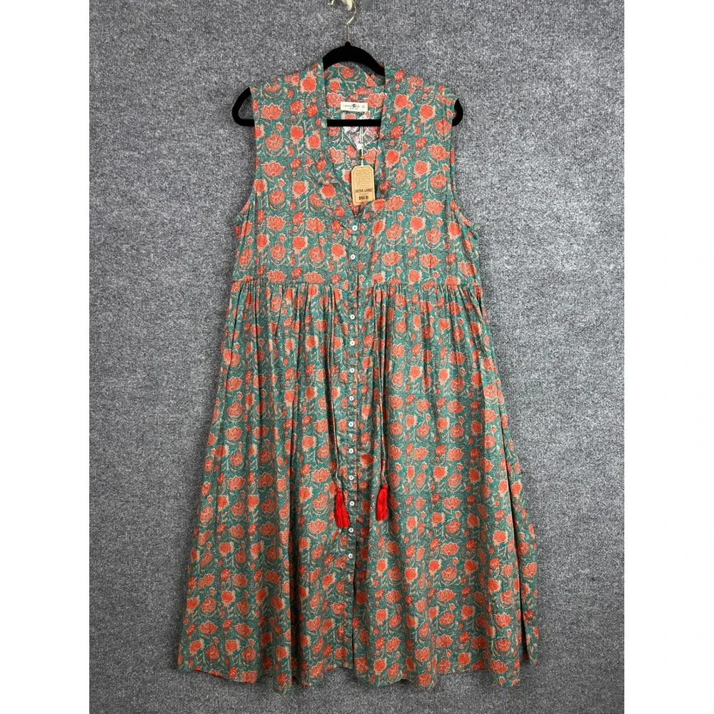 NEW Natural Life XL Women Teal Orange Floral Button Down Madi Dress - Picture 2 of 9